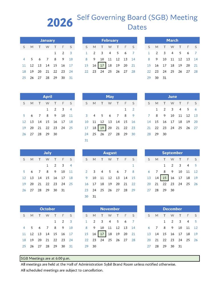 SGB Meeting Calendar