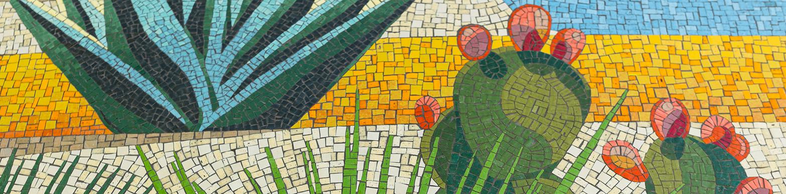 Mosaic featuring cacti on a desert landscape