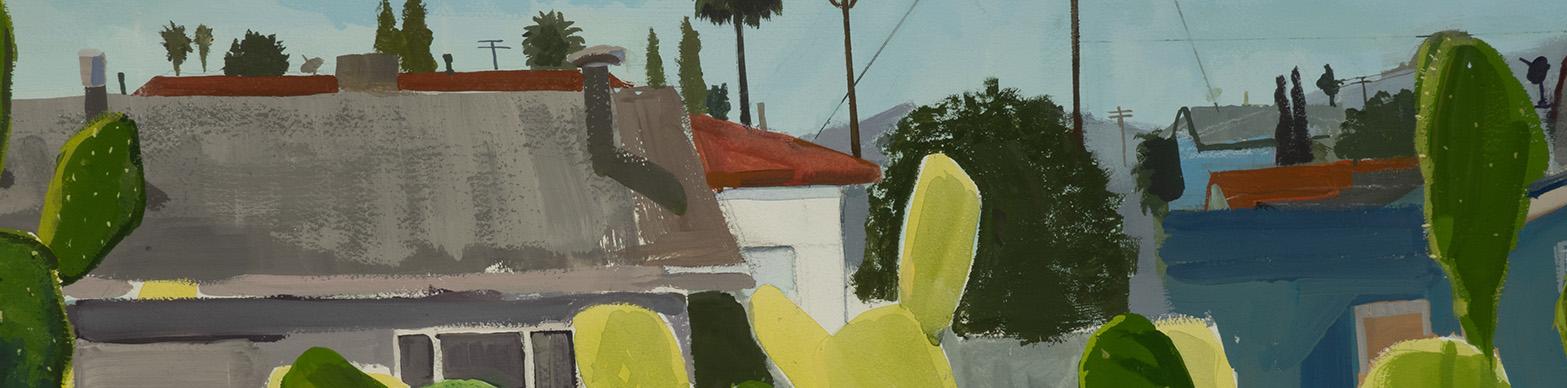 Painting of a cactus in backyard