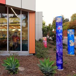 Multi-colored pillar sculptures